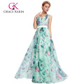 Grace Karin Sleeveless V-Neck Floral Print Pattern Chiffon Prom Dress GK000066-1